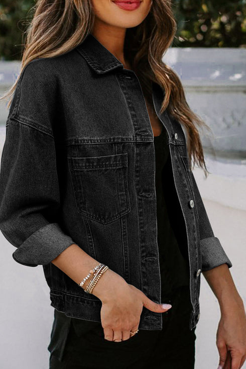 Washed Oversize Pocketed Denim Jacket